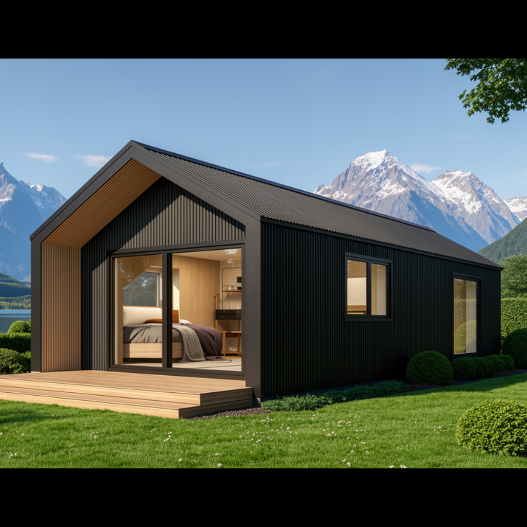 40sqm 1 bedroom granny flat with corrugated Coloursteel cladding and timber deck